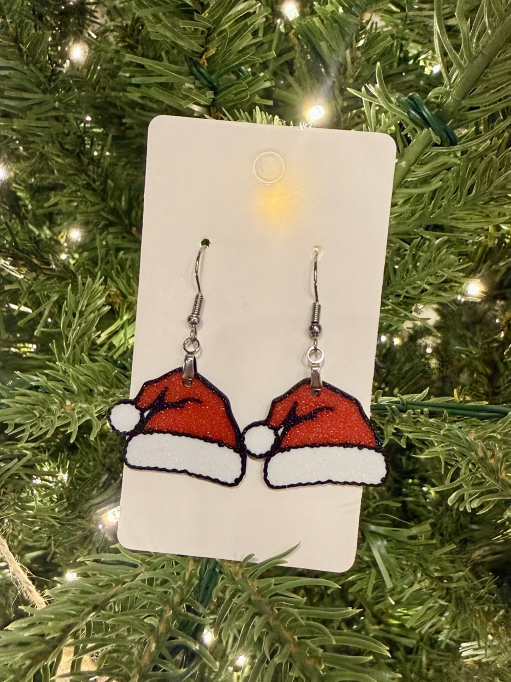 Festive Red Santa Hat Earrings- Holiday Accessory